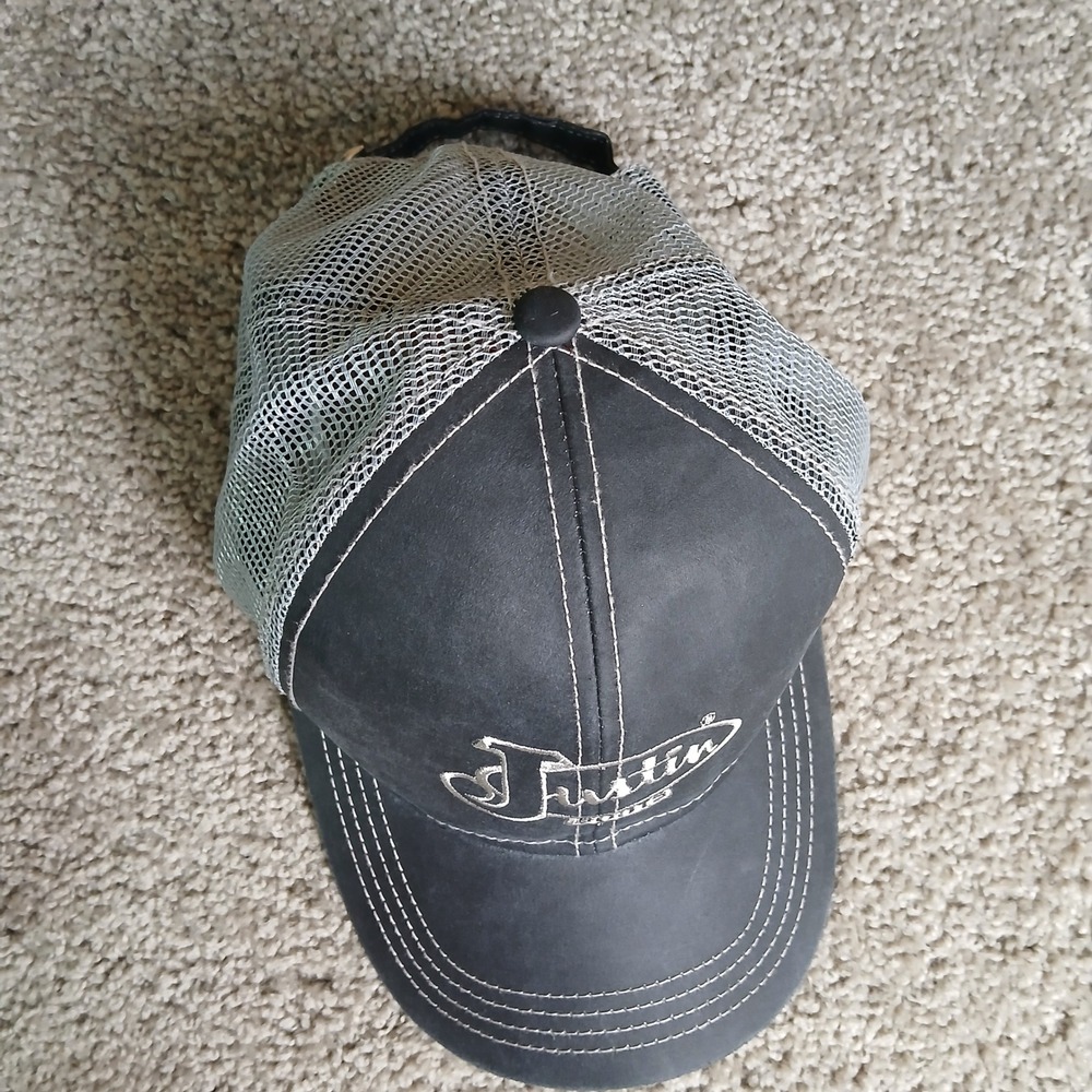 Justin Boots Trucker Hat Gray Mesh Back Adjustable Snapback Baseball Cap - Picture 8 of 9